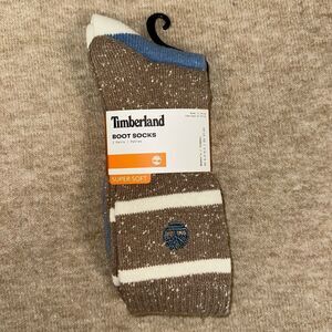 Timberland Ivory Speck Brown Blue W6.5-9.5 Super Soft Knit Boot Socks Pack of 2